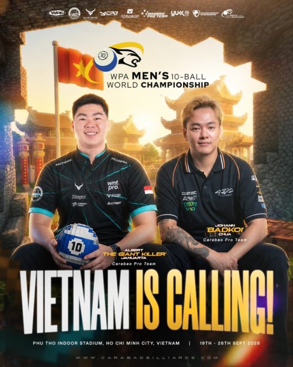 Dua Pemain Kawakan Carabao Siap Guncang Panggung Dunia di WPA 10-Ball World Championship Vietnam 2026